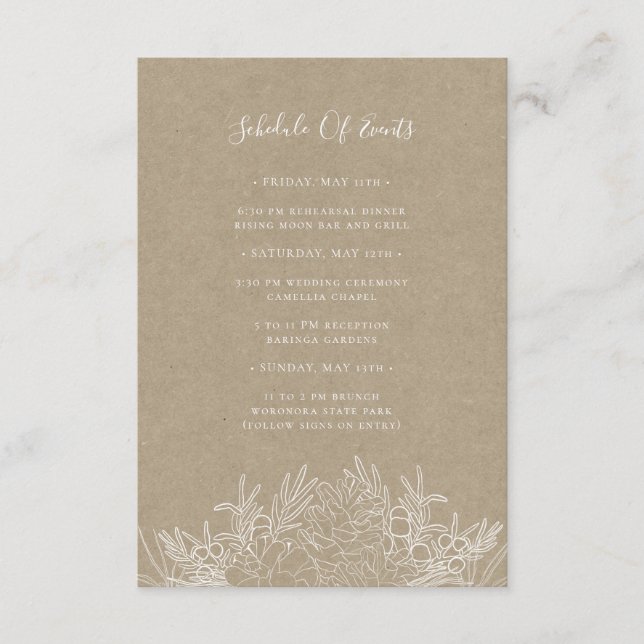 Rustic Winter | Kraft Schedule of Events Card (Front)