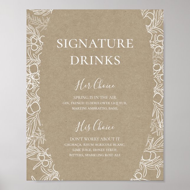 Rustic Winter | Kraft Signature Drinks Sign (Front)