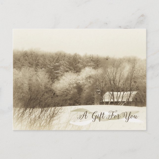Rustic Winter Landscape Holiday Gift Certificate Postcard (Front)