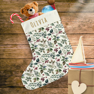 Rustic Winter Leaves and Berries Personalized Large Christmas Stocking