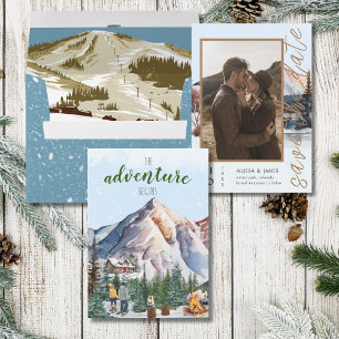 Rustic Winter Lodge in the Mountains Save the Date Invitation