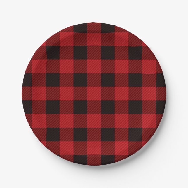 rustic winter lumberjack red buffalo plaid party paper plate (Front)