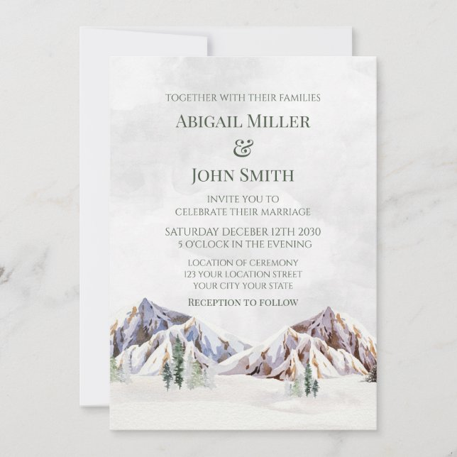 Rustic Winter Mountain Forest Wedding Invitations (Front)
