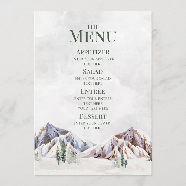 Rustic Winter Mountain Forest Wedding Menu (Front)