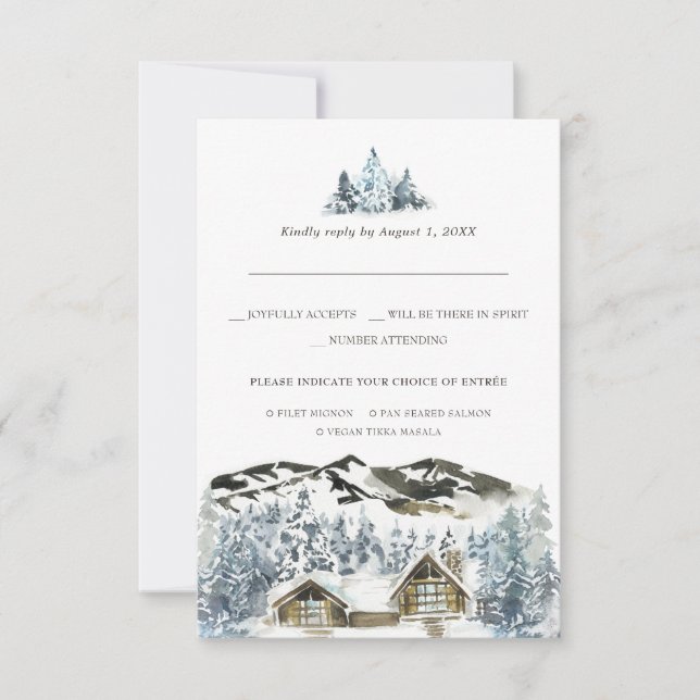 Rustic Winter Mountain RSVP w/Meal Choice Card (Front)