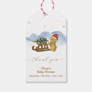 Rustic Winter Mountain Sleigh Bear Baby Shower Gift Tags