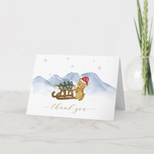 Rustic Winter Mountain Sleigh Bear Baby Shower  Thank You Card