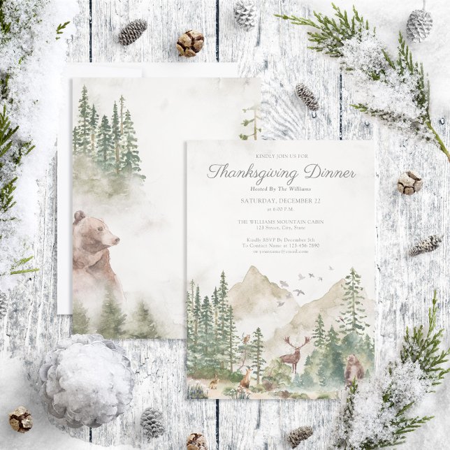 Rustic Winter Mountain Thanksgiving Dinner Party Invitation (Creator Uploaded)