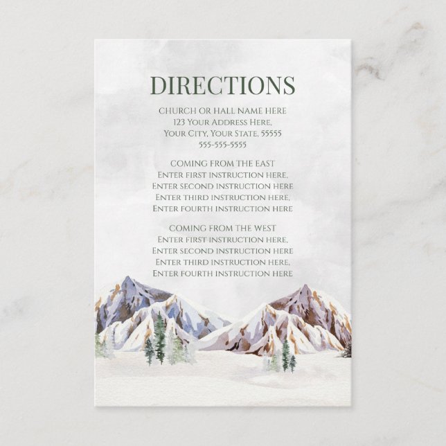 Rustic Winter Mountain Wedding Direction Insert (Front)