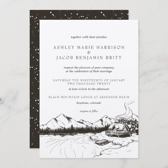 Rustic Winter Mountain Wedding Invitation (Front/Back)