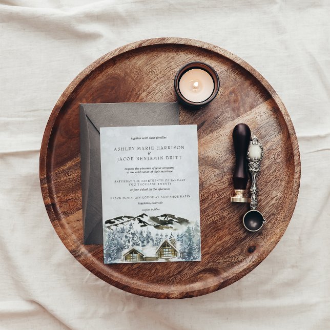 Rustic Winter Mountain Wedding Invitation (Creator Uploaded)