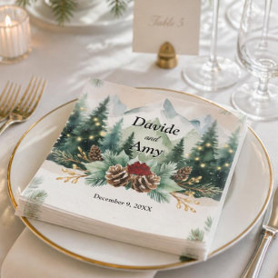 Rustic Winter Mountain Wedding Pinecones Napkin