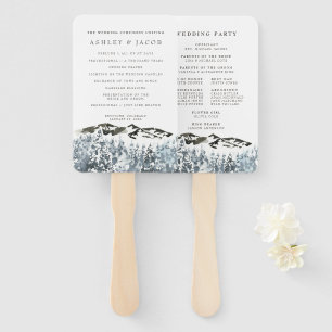 Rustic Winter Mountain Wedding Program Hand Fan