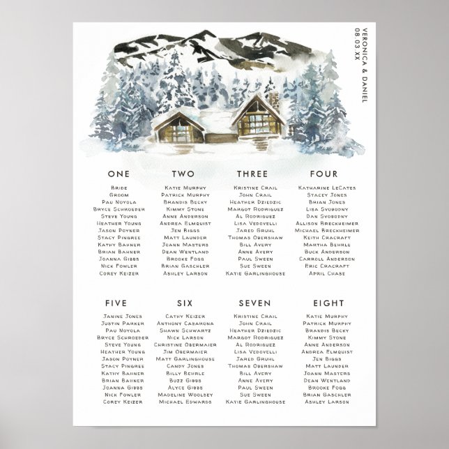 Rustic Winter Mountain Wedding Table Seating Poster (Front)