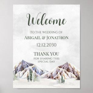 Rustic Winter Mountain Wedding Welcome Poster