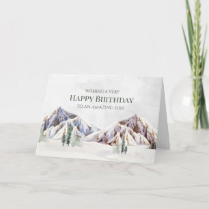 Rustic Winter Mountains Happy Birthday Son Card