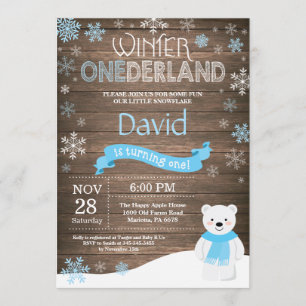 Rustic Winter Onederland 1st Birthday Invitation