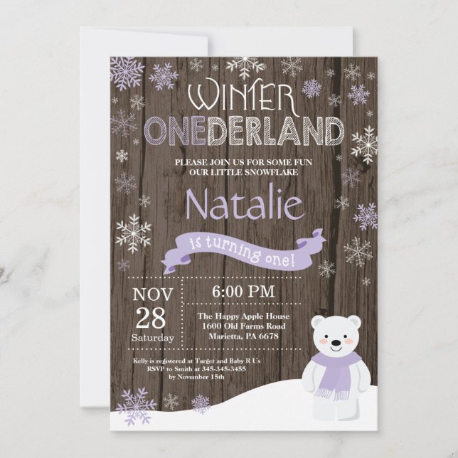 Rustic Winter Onederland 1st Birthday Invitation (Front)