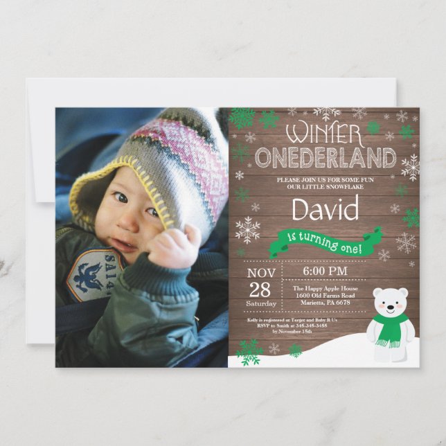 Rustic Winter Onederland 1st Birthday Invitation (Front)