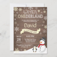 Rustic Winter Onederland 1st Birthday Invitation