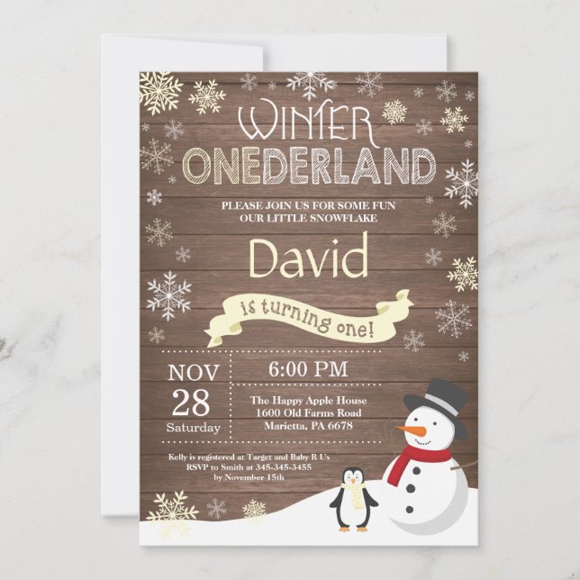 Rustic Winter Onederland 1st Birthday Invitation (Front)