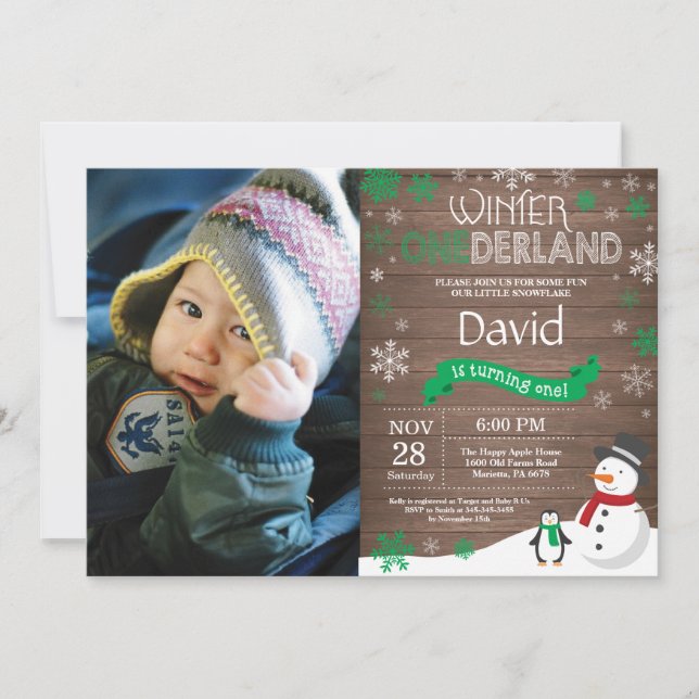 Rustic Winter Onederland 1st Birthday Invitation (Front)