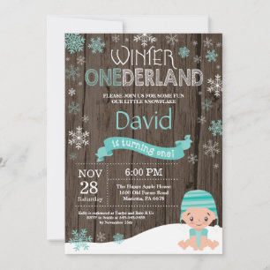 Rustic Winter Onederland 1st Birthday Invitation