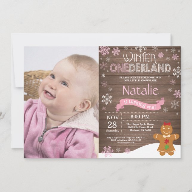 Rustic Winter Onederland 1st Birthday Invitation (Front)