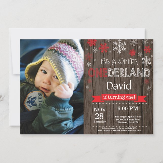 Rustic Winter Onederland 1st Birthday Invitation (Front)
