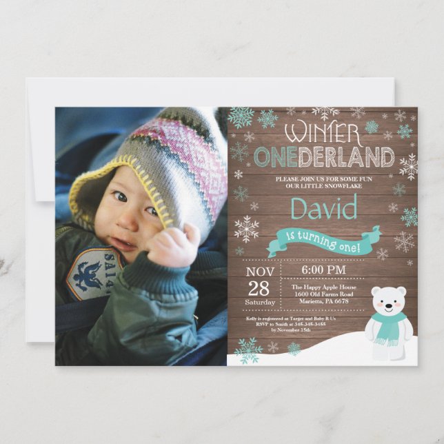Rustic Winter Onederland 1st Birthday Invitation (Front)