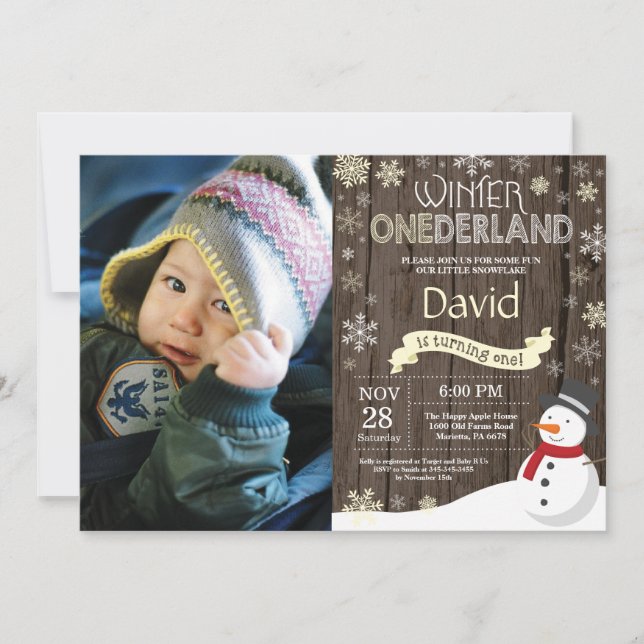 Rustic Winter Onederland 1st Birthday Invitation (Front)