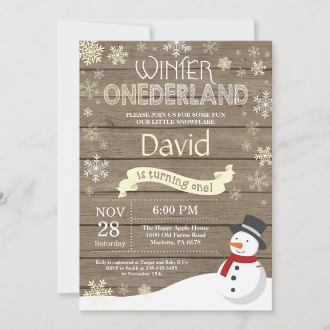 Rustic Winter Onederland 1st Birthday Invitation (Front)