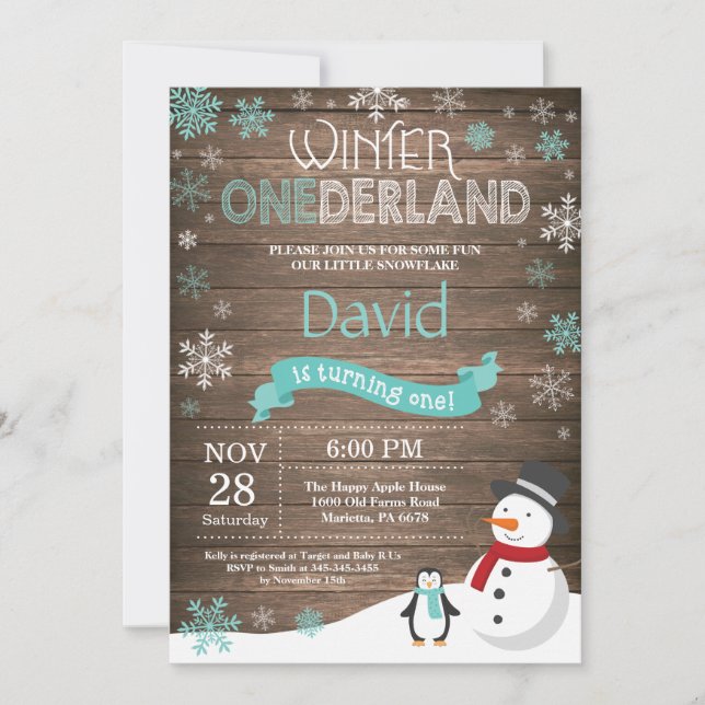 Rustic Winter Onederland 1st Birthday Invitation (Front)