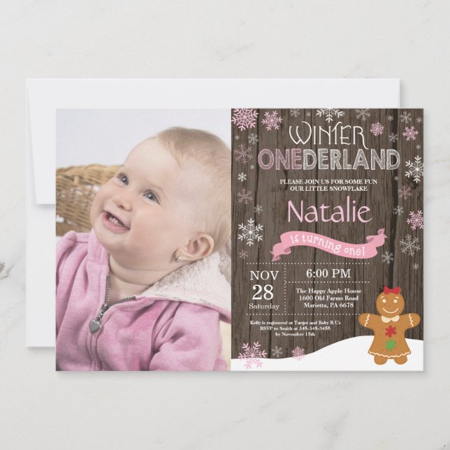 Rustic Winter Onederland 1st Birthday Invitation (Front)