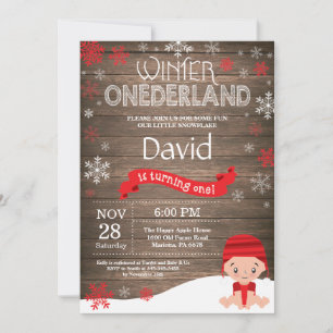 Rustic Winter Onederland 1st Birthday Invitation