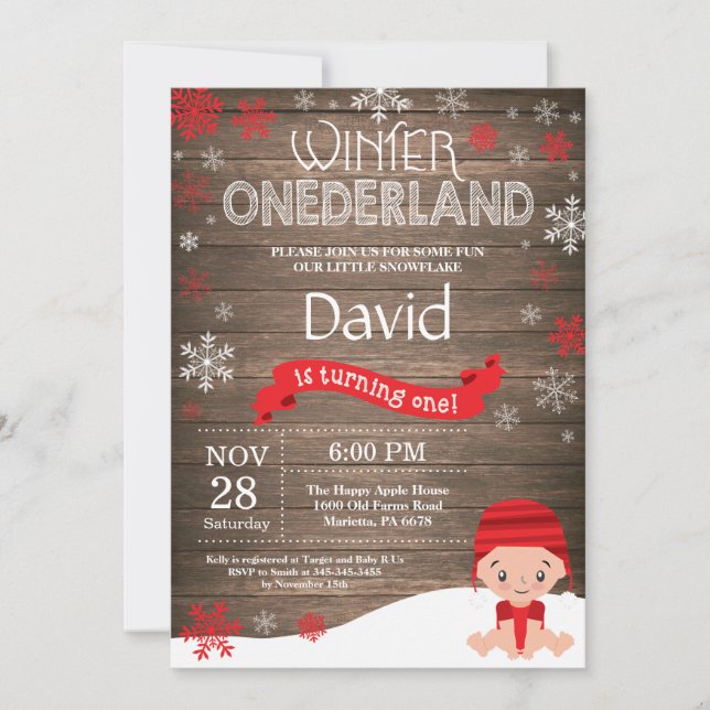 Rustic Winter Onederland 1st Birthday Invitation (Front)