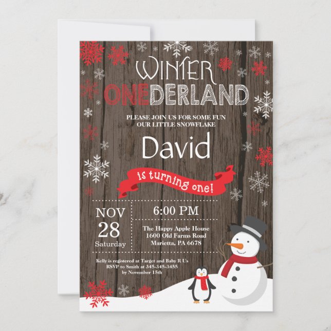 Rustic Winter Onederland 1st Birthday Invitation (Front)