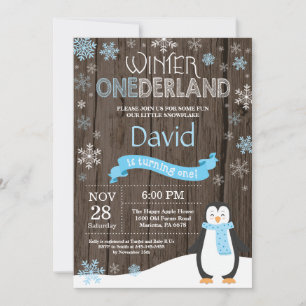 Rustic Winter Onederland 1st Birthday Invitation