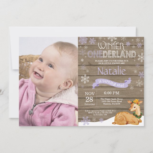 Rustic Winter Onederland Deer 1st Birthday Invitation (Front)