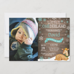 Rustic Winter Onederland Deer 1st Birthday Invitation