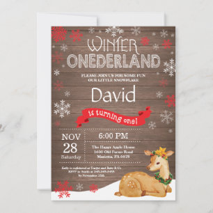 Rustic Winter Onederland Deer 1st Birthday Invitation