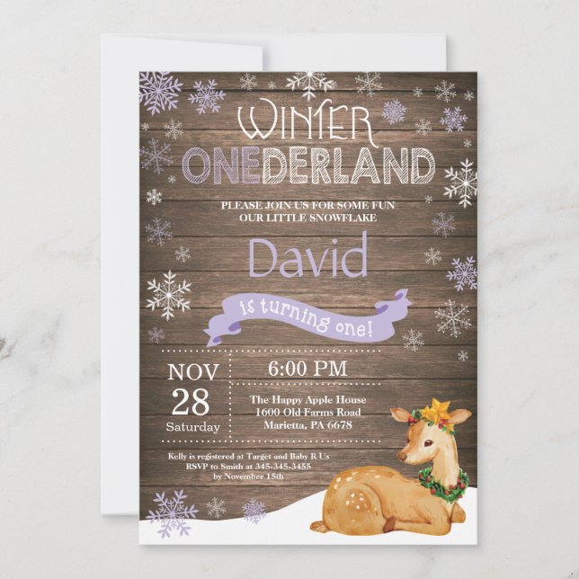Rustic Winter Onederland Deer 1st Birthday Invitation (Front)