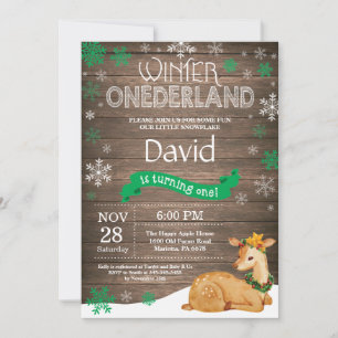 Rustic Winter Onederland Deer 1st Birthday Invitation