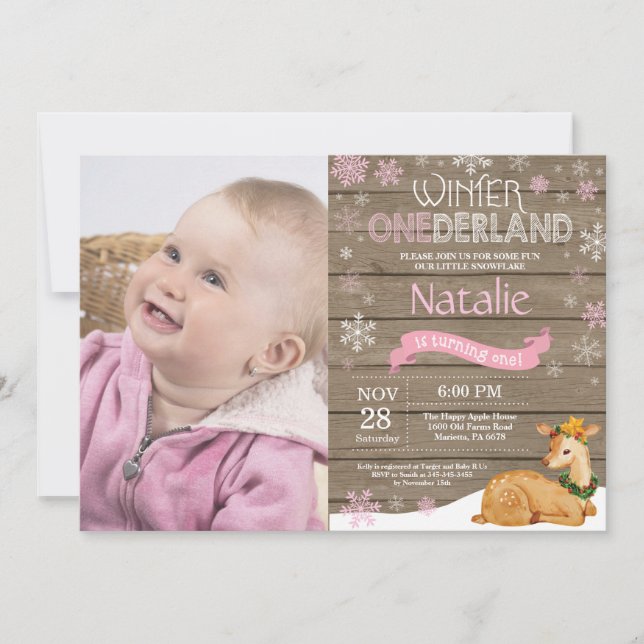 Rustic Winter Onederland Deer 1st Birthday Invitation (Front)