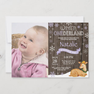 Rustic Winter Onederland Deer 1st Birthday Invitation