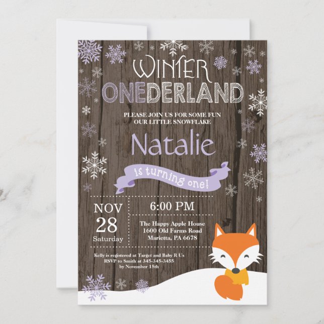Rustic Winter Onederland Fox 1st Birthday Invitation (Front)