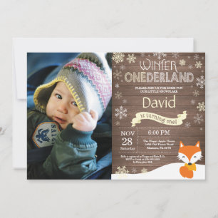 Rustic Winter Onederland Fox 1st Birthday Invitation
