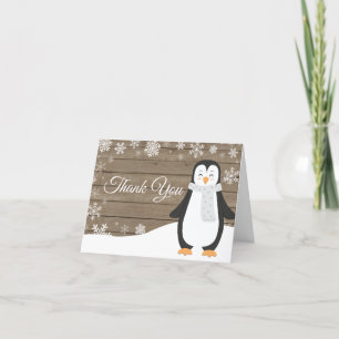 Rustic Winter Penguin Snowflake Thank You Card