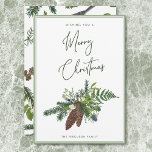 Rustic Winter Pine & Berries Spray Christmas Holiday Card<br><div class="desc">Celebrate the season with the serene beauty of winter. Our nature-inspired Christmas card features a delicate watercolor image of rustic pine, pinecones, mistletoe with white berries, and dusty blue thistles—capturing the quiet magic of the season. Finished with a clean, modern font and soft sage green double frame, this design brings...</div>