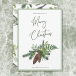 Rustic Winter Pine & Berries Spray Christmas Holiday Card<br><div class="desc">Celebrate the season with the serene beauty of winter. Our nature-inspired Christmas card features a delicate watercolor image of rustic pine, pinecones, mistletoe with white berries, and dusty blue thistles—capturing the quiet magic of the season. Finished with a clean, modern font and soft sage green double frame, this design brings...</div>